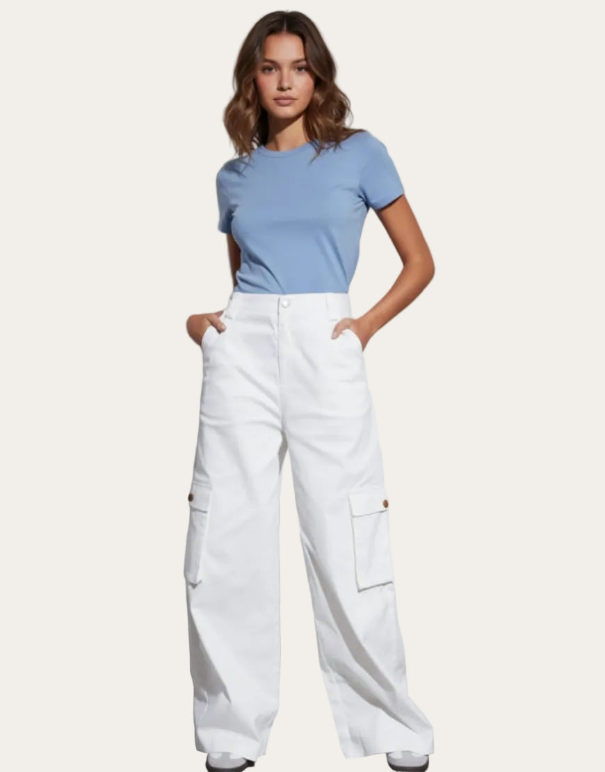 Urban Cargo™ | High-Waist Wide-Leg Jeans mit Cargotaschen in Weis