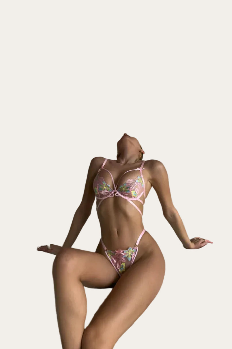 Peony Blush™ | Spitzen- & Mesh-Dessous-Set in Rosa