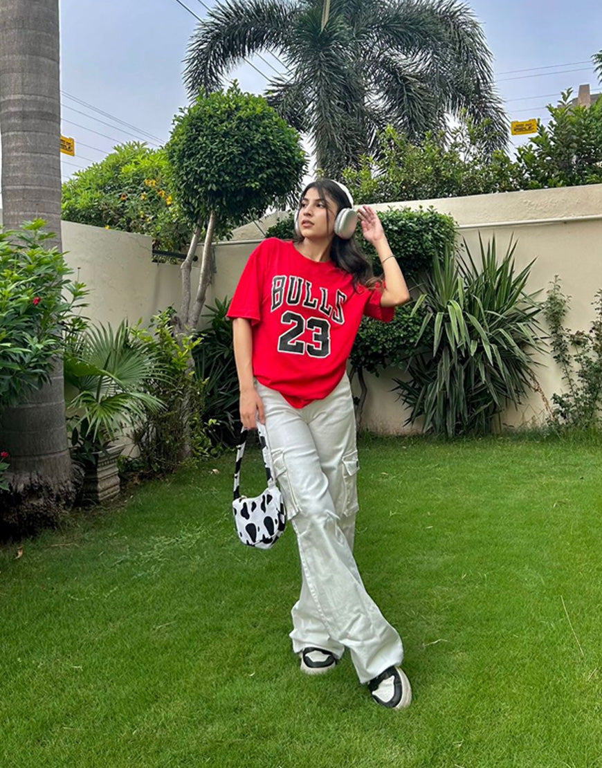 Urban Cargo™ | High-Waist Wide-Leg Jeans mit Cargotaschen in Weis