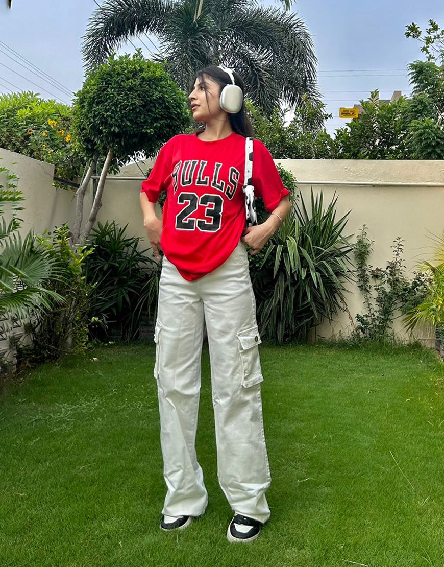 Urban Cargo™ | High-Waist Wide-Leg Jeans mit Cargotaschen in Weis