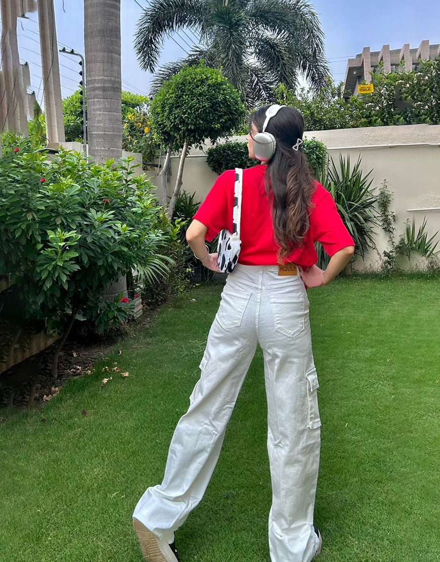 Urban Cargo™ | High-Waist Wide-Leg Jeans mit Cargotaschen in Weis