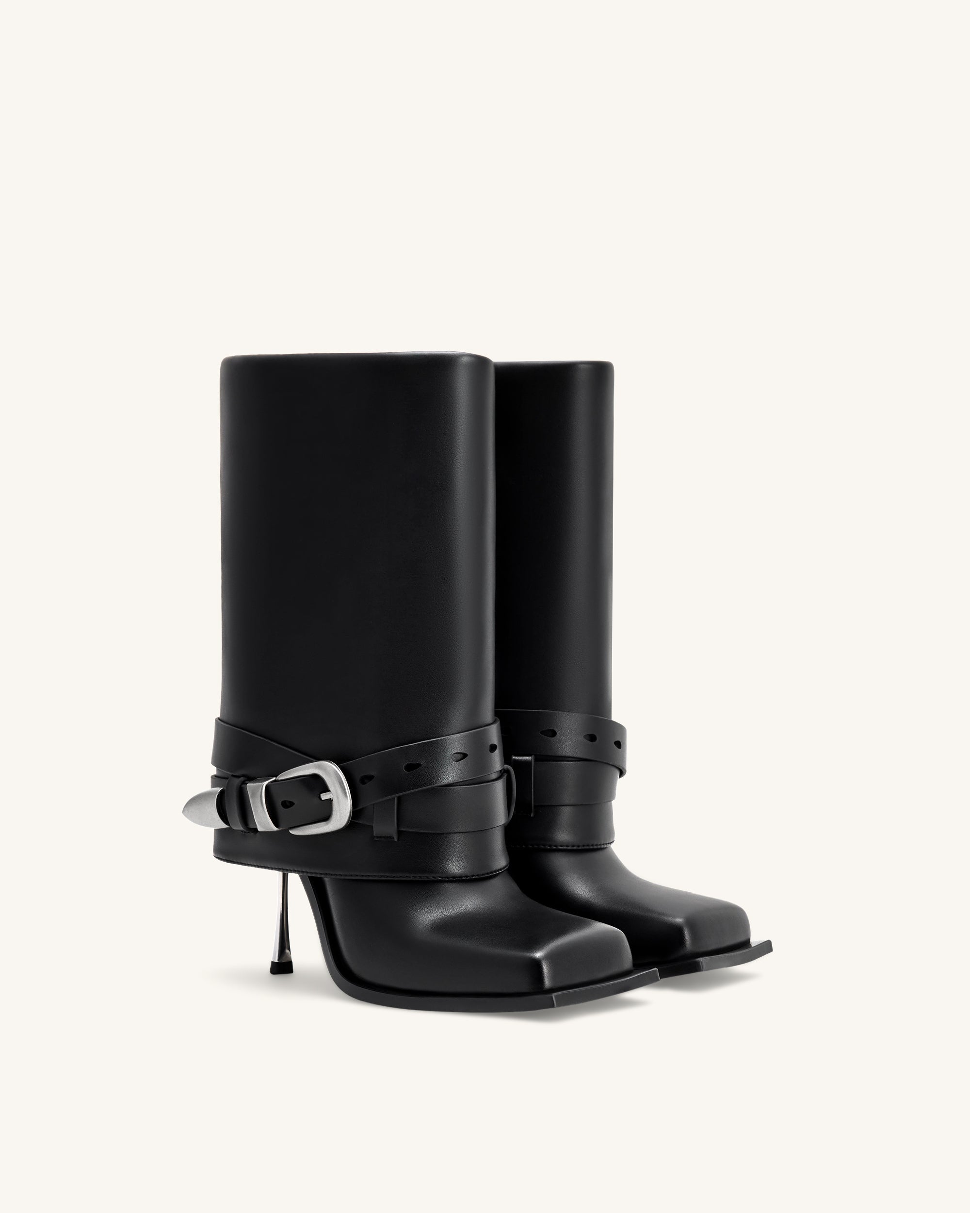 Emilia™ | Western-Stiletto-Stiefel mit Schnallen – Schwarz