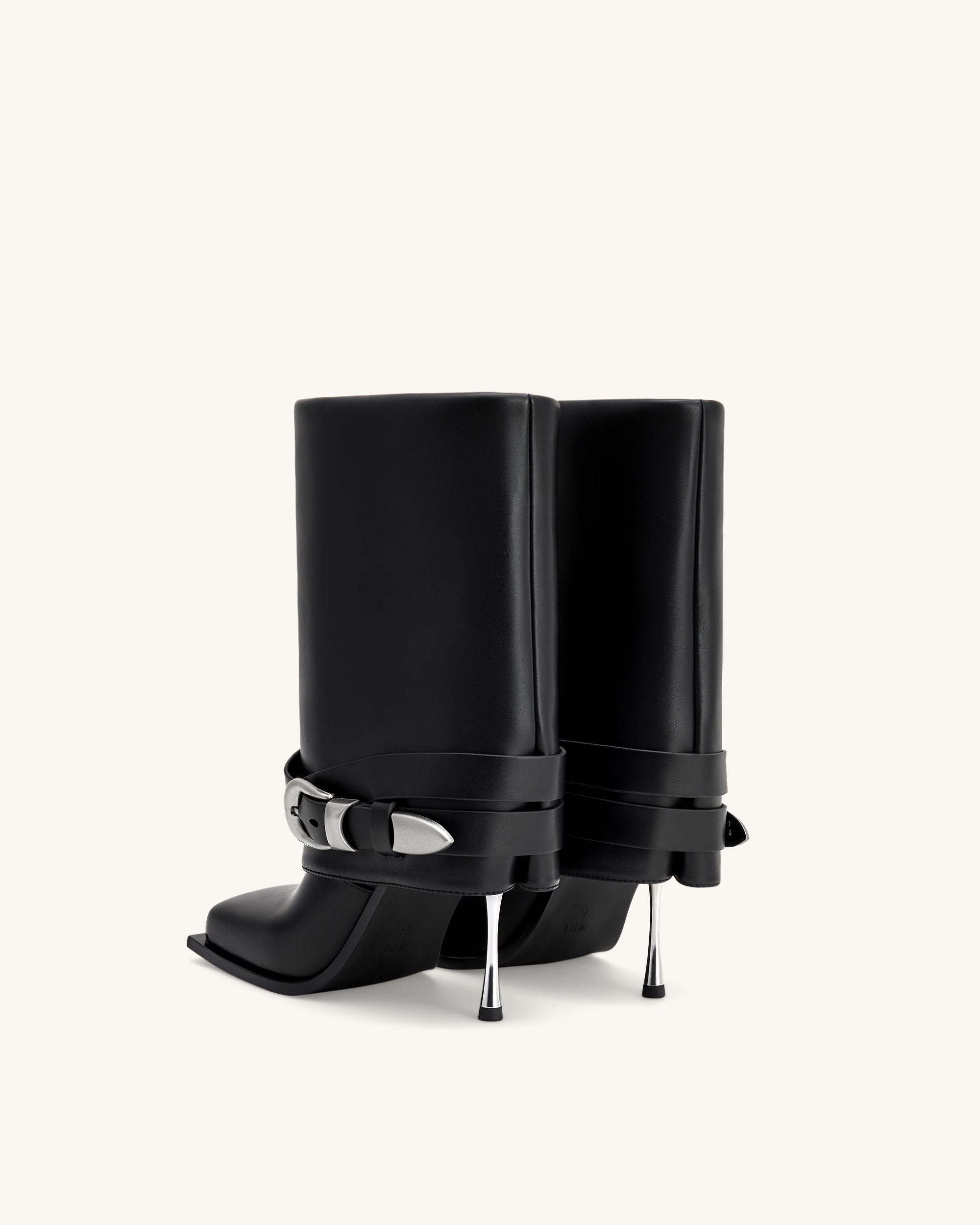 Emilia™ | Western-Stiletto-Stiefel mit Schnallen – Schwarz