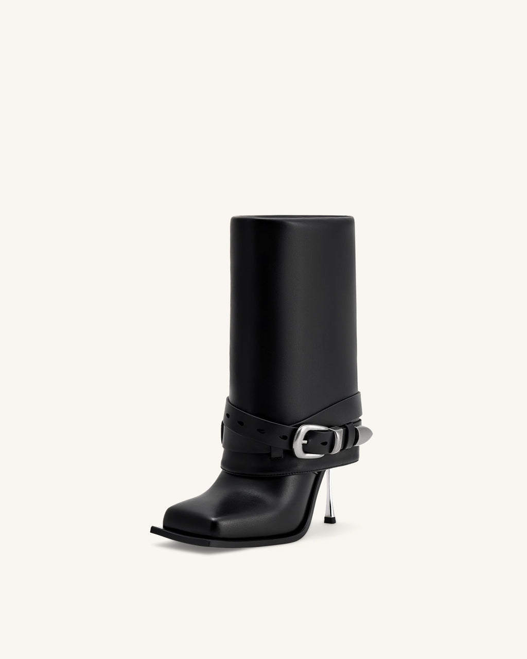 Emilia™ | Western-Stiletto-Stiefel mit Schnallen – Schwarz