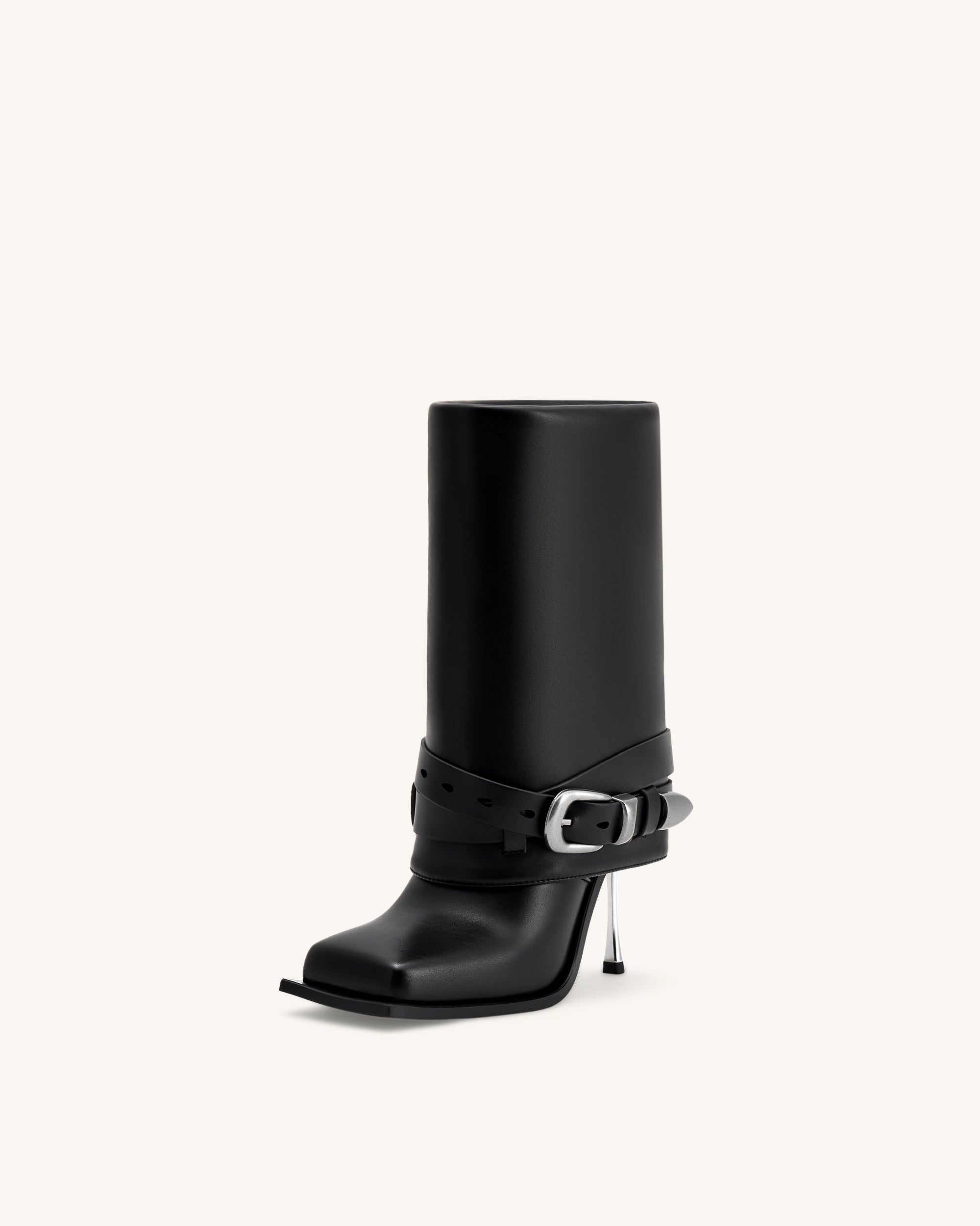 Emilia™ | Western-Stiletto-Stiefel mit Schnallen – Schwarz