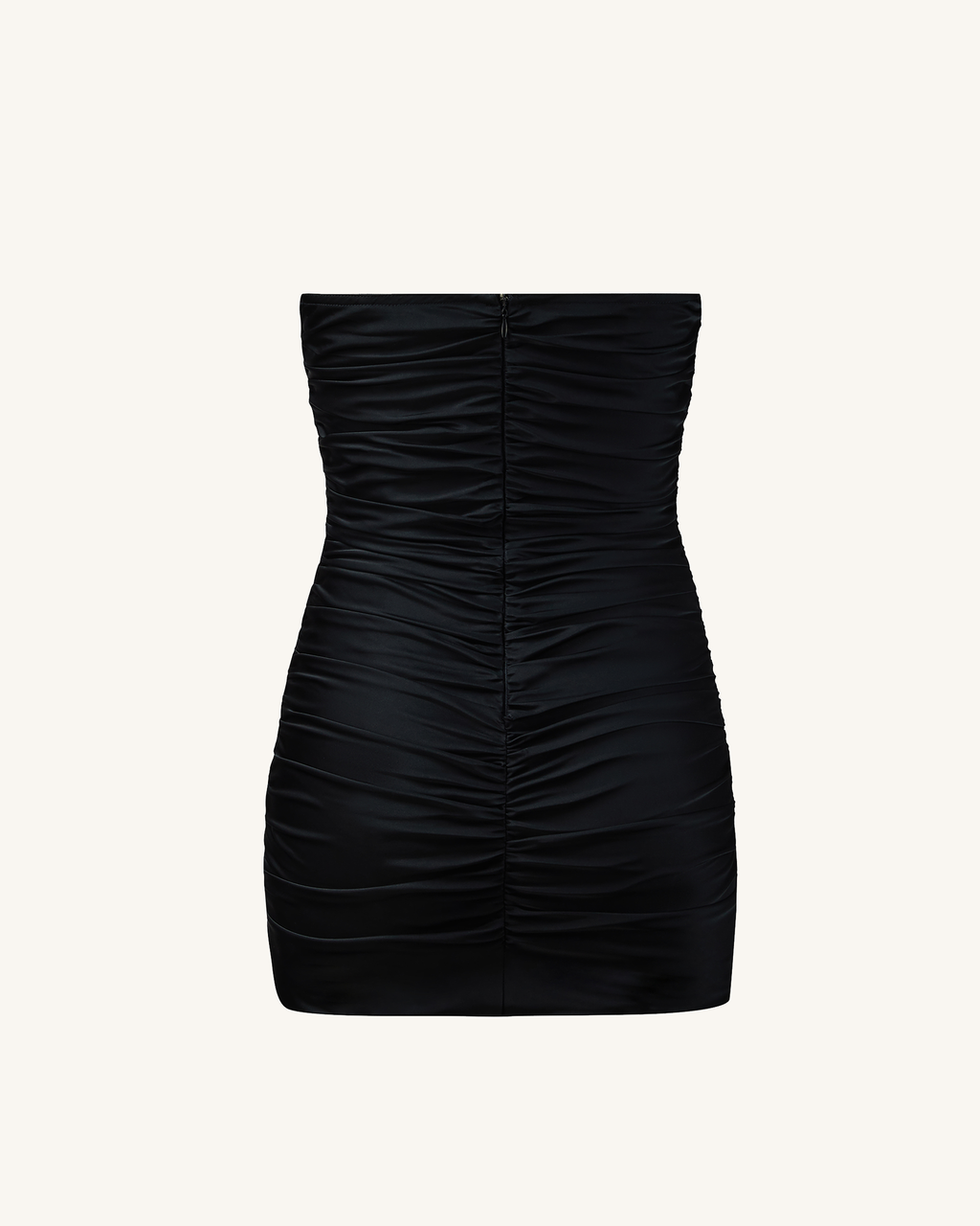 Bailee™ | Trägerloses Minikleid mit floraler Applikation & Raffung – Schwarz