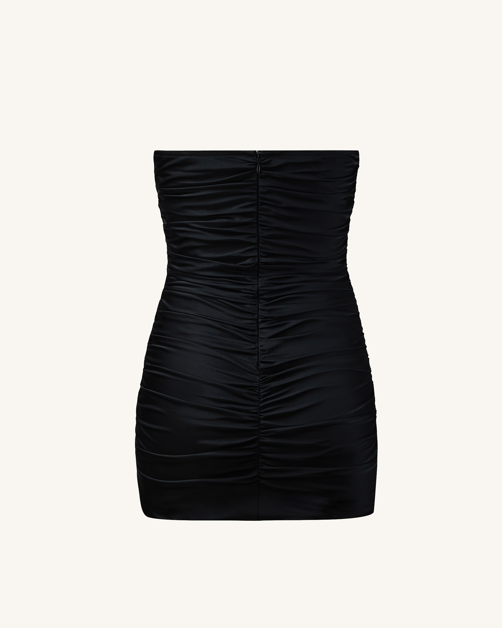 Bailee™ | Trägerloses Minikleid mit floraler Applikation & Raffung – Schwarz