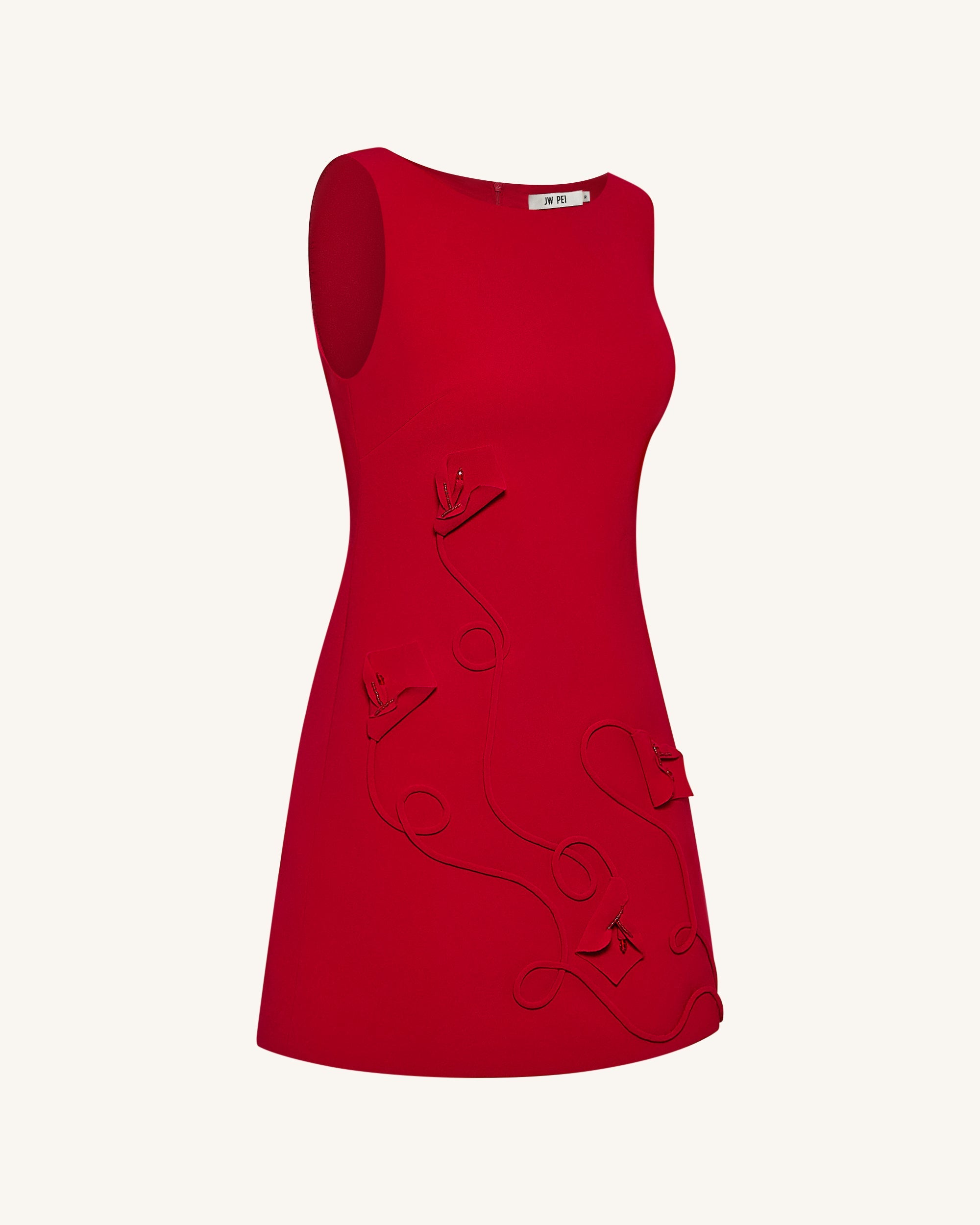 Elara™ | Etui-Minikleid mit 3D-Blumenapplikation – Rot