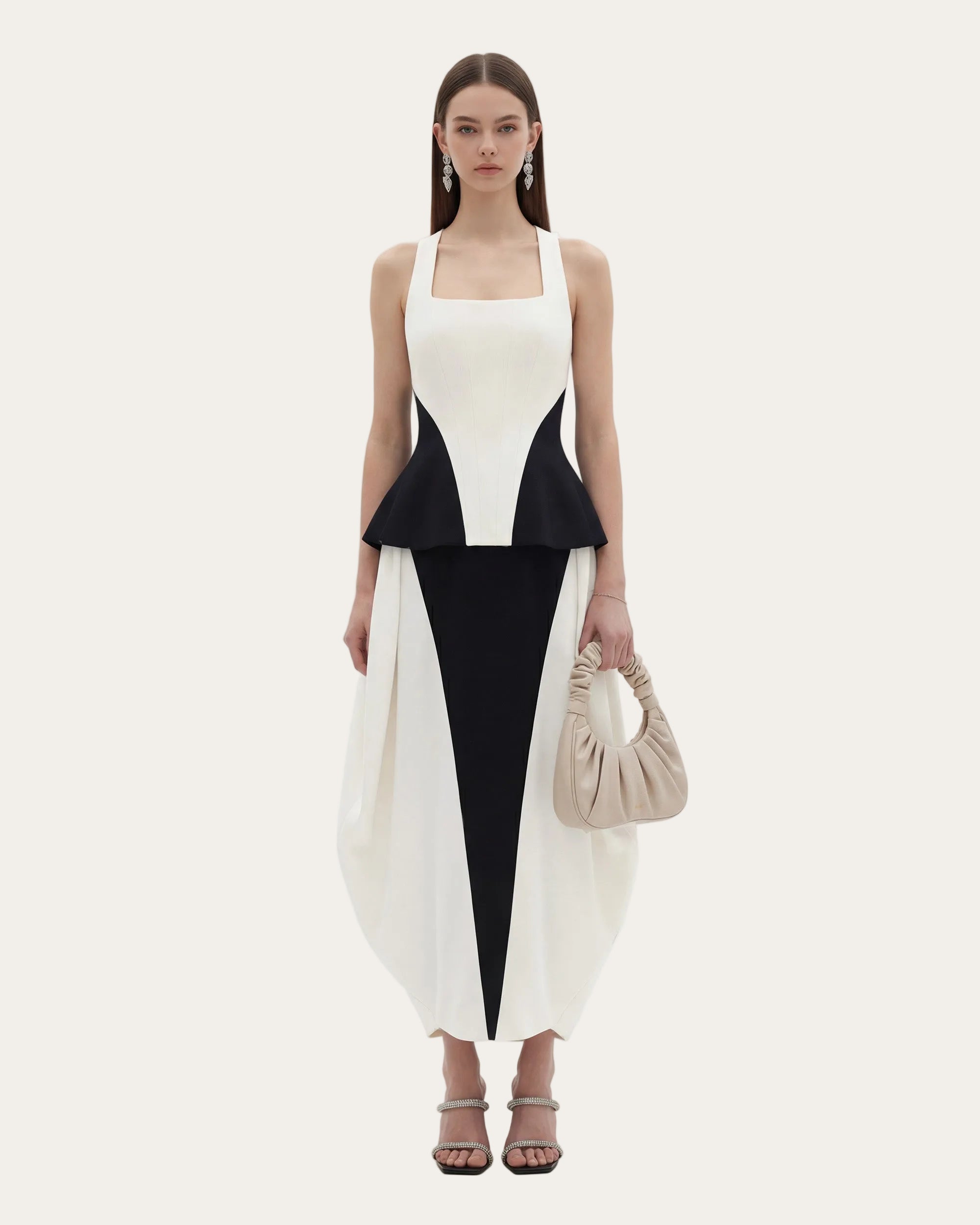 Elina™ | Elegantes Peplum-Top mit eckigem Ausschnitt & Panel-Design – Schwarz