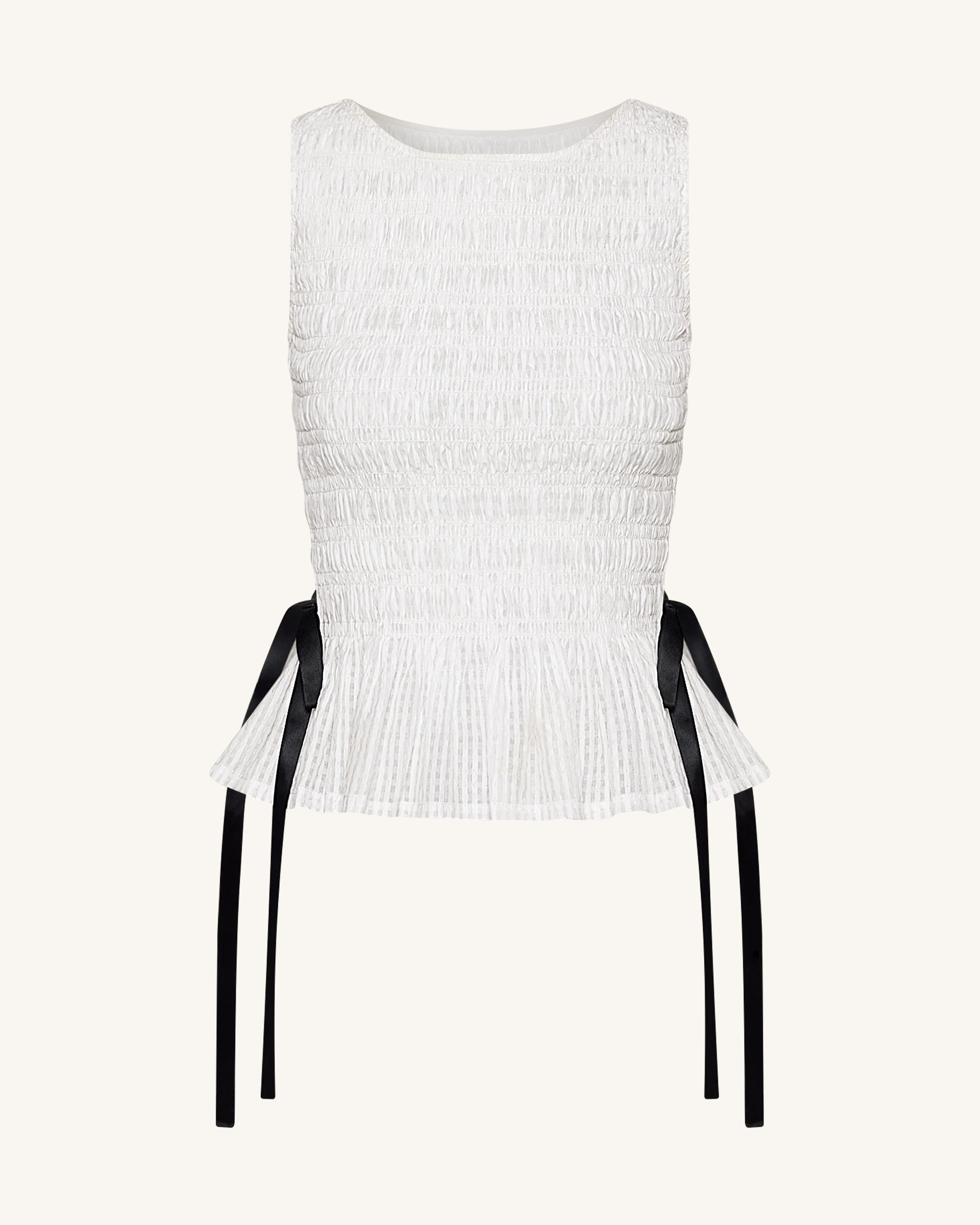 Isabella™ | Smocked Peplum Top ohne Ärmel – Weiss