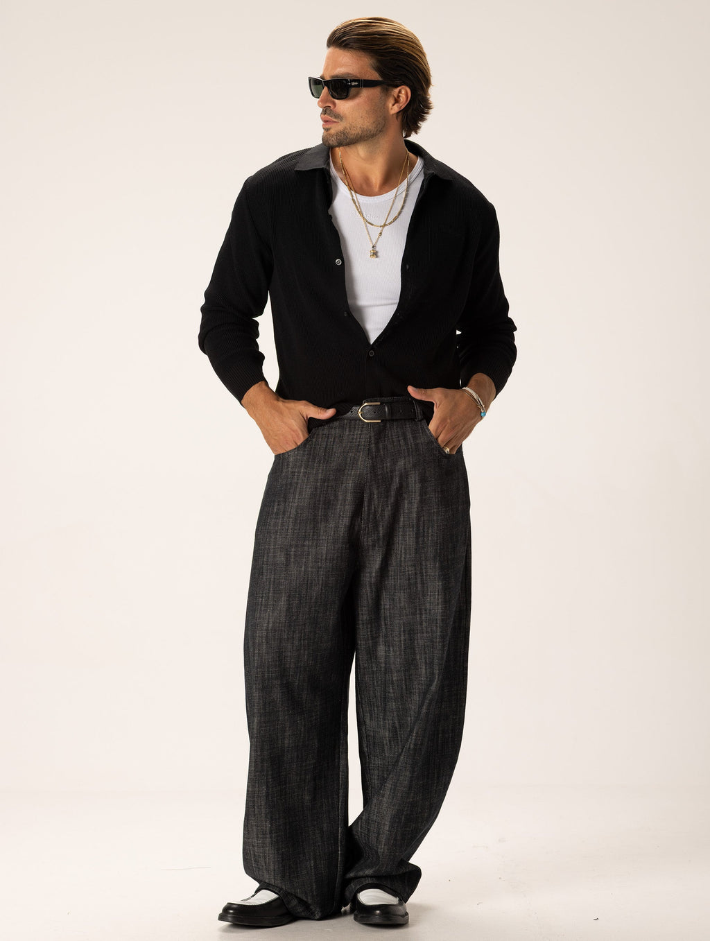 Noctis™ | Strukturierte Baggy Jeans in Schwarz