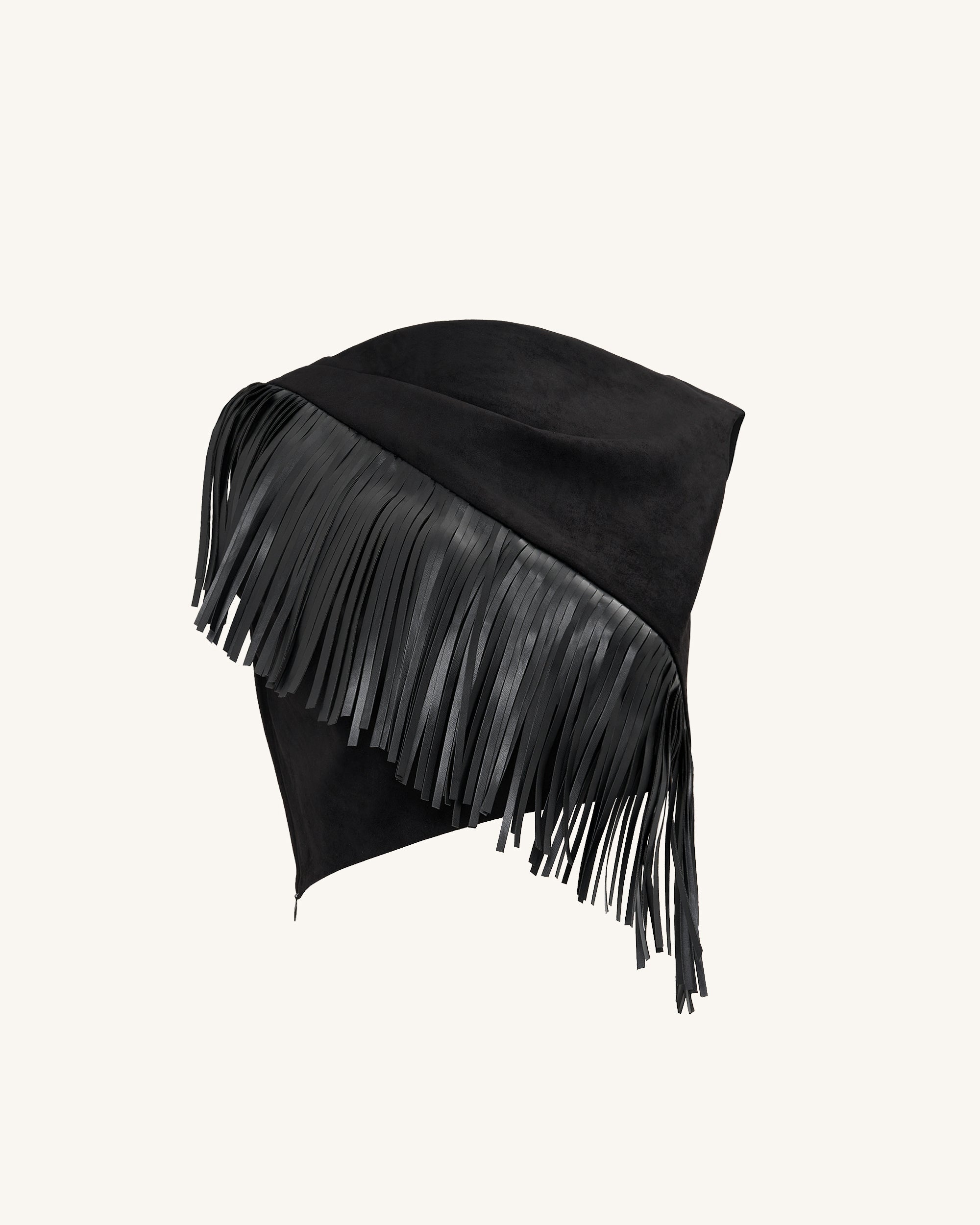 Ariana™ | Asymmetrisches Fransen-Top in Velours-Optik – Schwarz