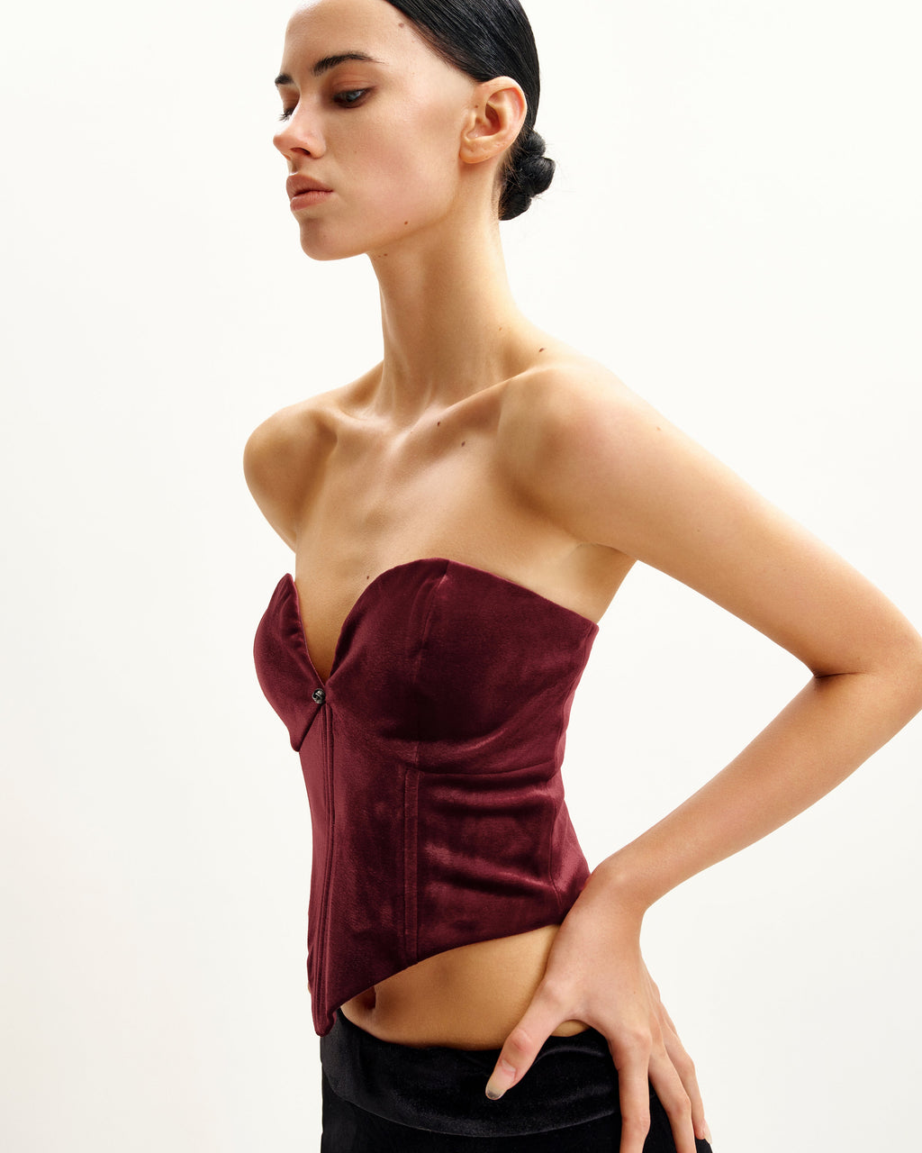 Anna™ | Elegantes Samt-Korsett-Top mit tiefem Dekolleté – Claret