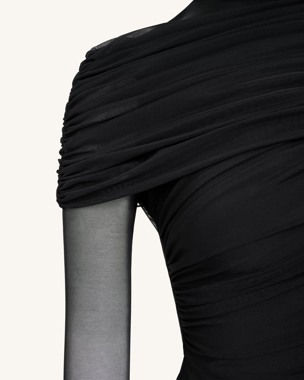 Ella™ | Elegantes Mesh-Top mit Raffung & Rollkragen – Schwarz