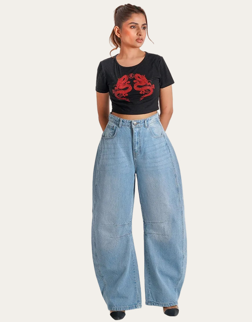 Prestige™ | High-Waist Barrel Jeans in Hellblau