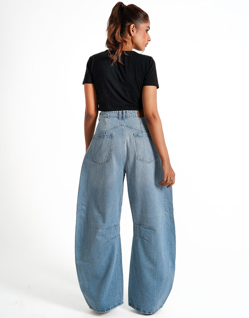 Prestige™ | High-Waist Barrel Jeans in Hellblau