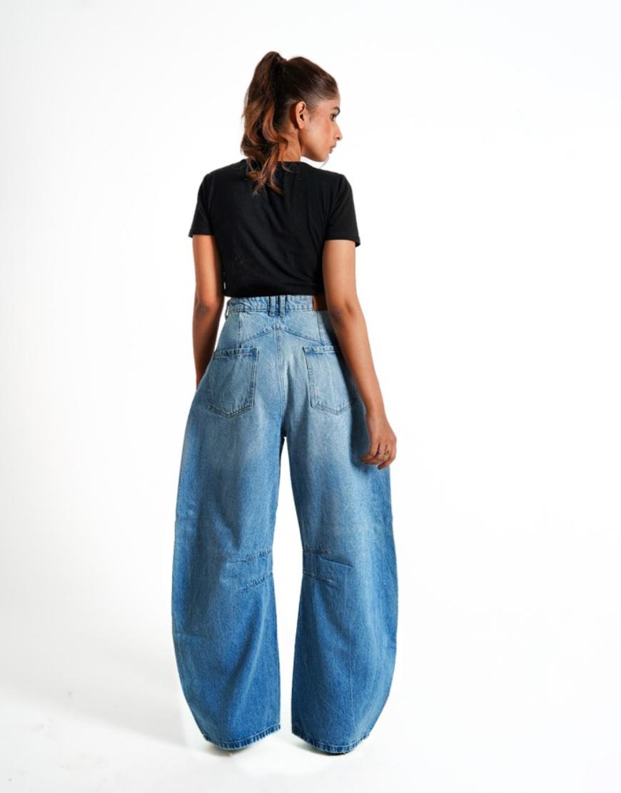 Prestige™ | High-Waist Barrel Jeans in Blau