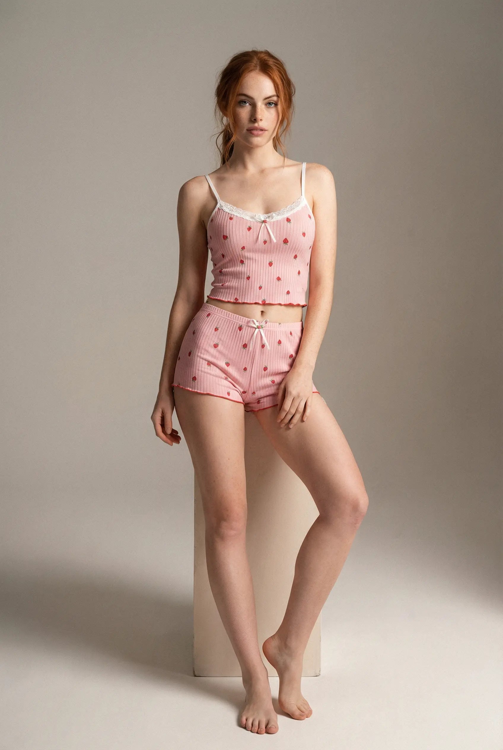 Strawberry Dream™ | Geripptes Pyjama-Set in Rosa