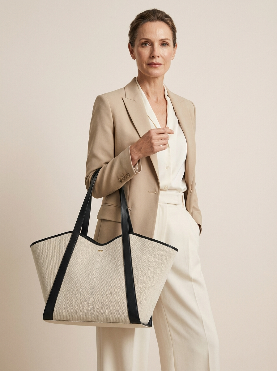 Seraphina™ | Geräumige Tote Bag aus Kunstwildleder Weiss / Schwarz