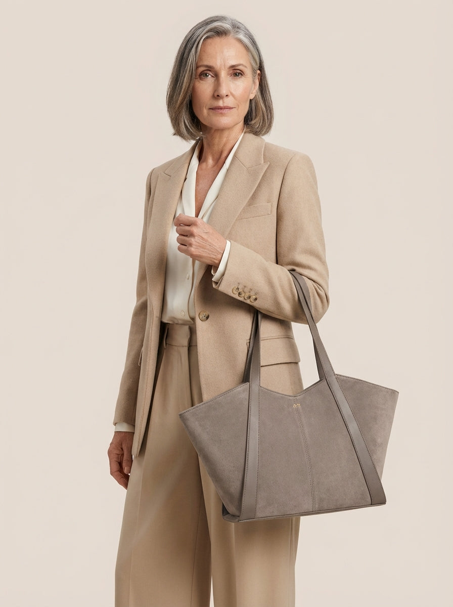 Seraphina™ | Geräumige Tote Bag aus Kunstwildleder Beige / Grau