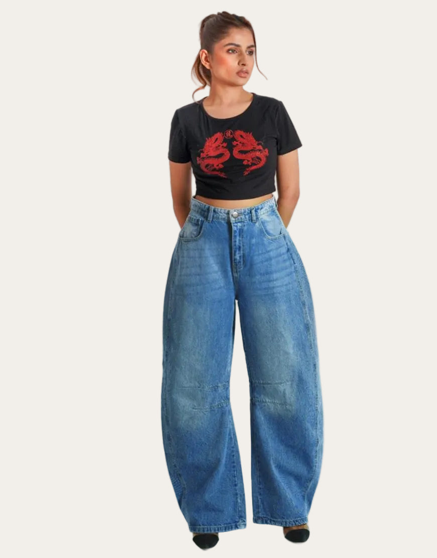 Prestige™ | High-Waist Barrel Jeans in Blau
